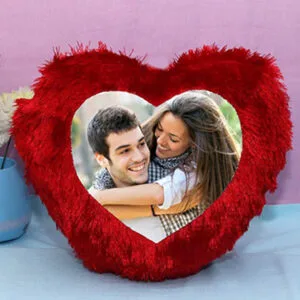 Red Heart Fur Cushion | Photo Printed Cushion