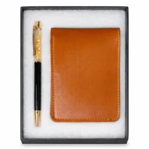 Premium Leather Wallet + Gold Flake Pen Gift Set | Personalized Corporate & Personal Gift