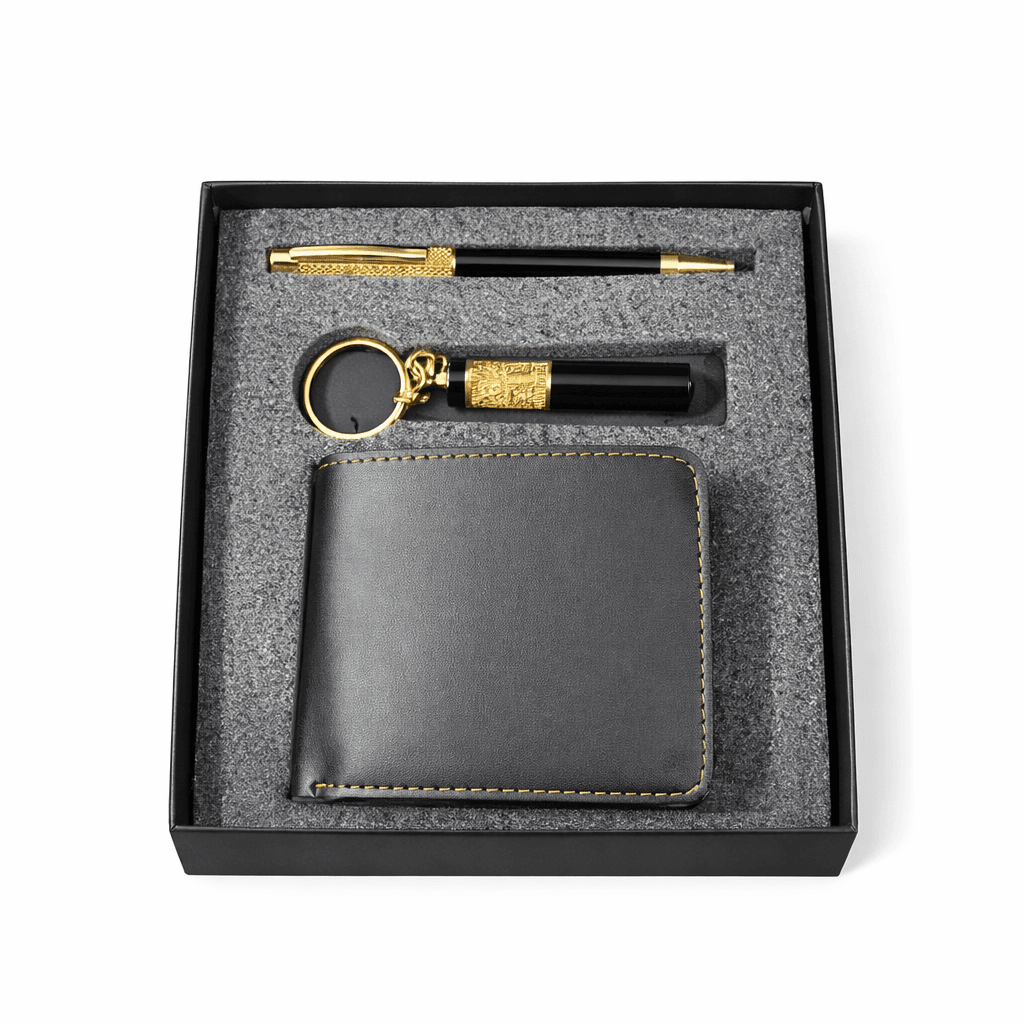 Premium Leather Wallet Gift Set with Metal Pen & Keychain | Luxury Corporate & Personal Gift - Image 3